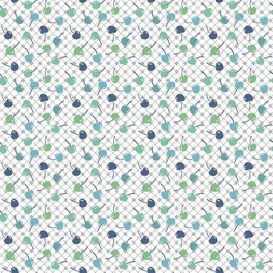 Lori Holt Cook Book Fabric By Riley Blake - Blue Cherry The 1/2 Yard Or Fat Quarter