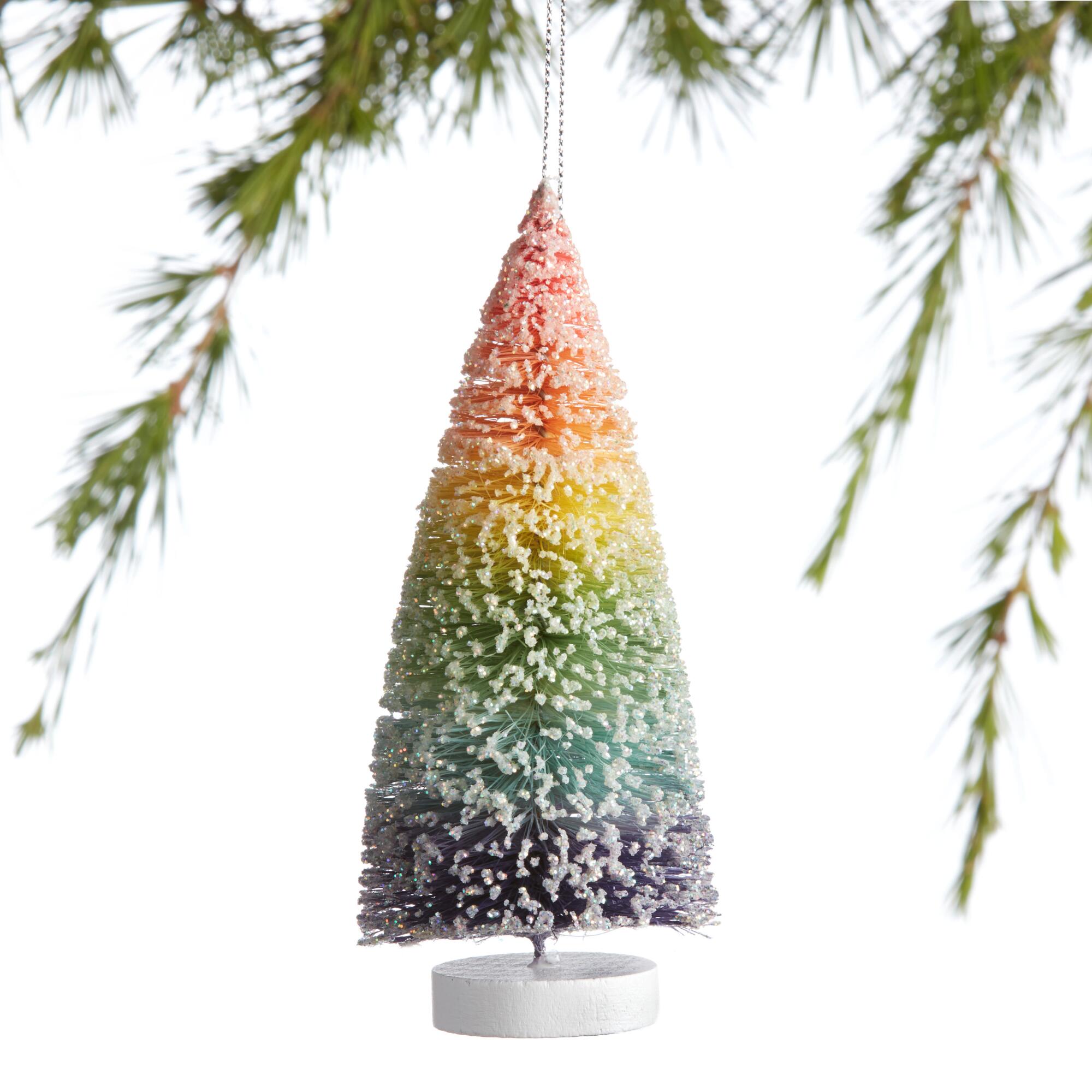 Rainbow Ombre Bottlebrush Tree Ornament: Multi - Natural Fiber by World Market