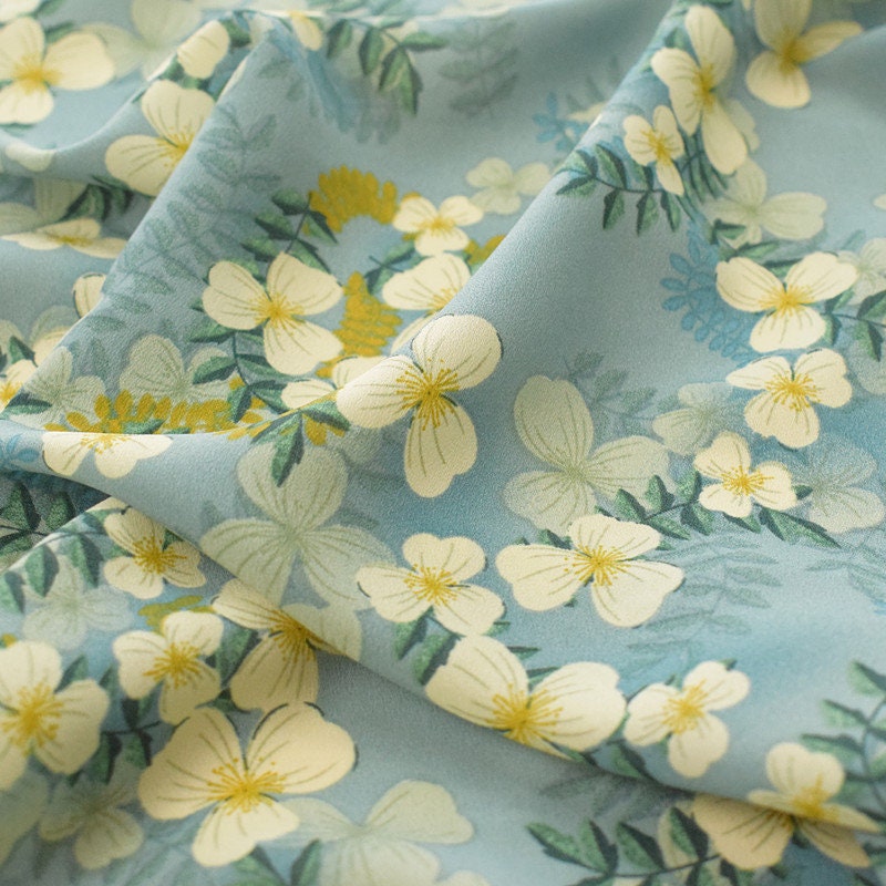 High Class 5 Patterns Chinese Yellow Floral Green Blue Red Thick Chiffon Dress By Yard