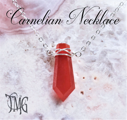 Carnelian Necklace, Pendant Raw Crystal Wire Wrapped Genuine Gemstone Healing Gift For Her