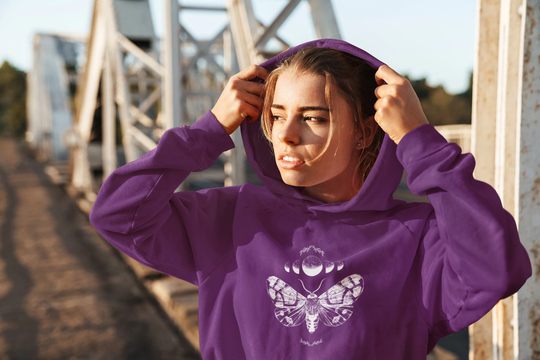 Moth Hoodie, Unisex Heavy Blend Hooded Sweatshirt, Tarot Gift, Dark Goth Pullover, Gothic Sweater, Moon Phases, Luna Moth, Ins
