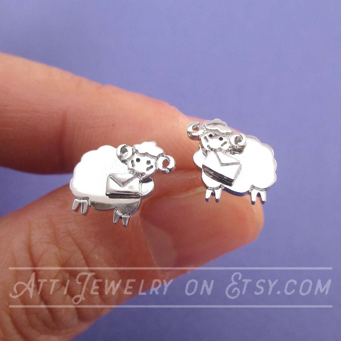 Bighorn Sheep Ram With A Letter Shaped Allergy Free Stud Earrings in Silver | Handmade Animal Jewelry