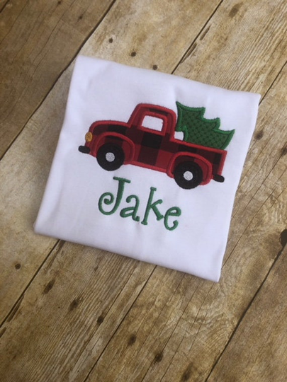 Christmas Tree Truck Outfit Shirt First Bodysuit Baby's Reindeer Red Green White Boutique