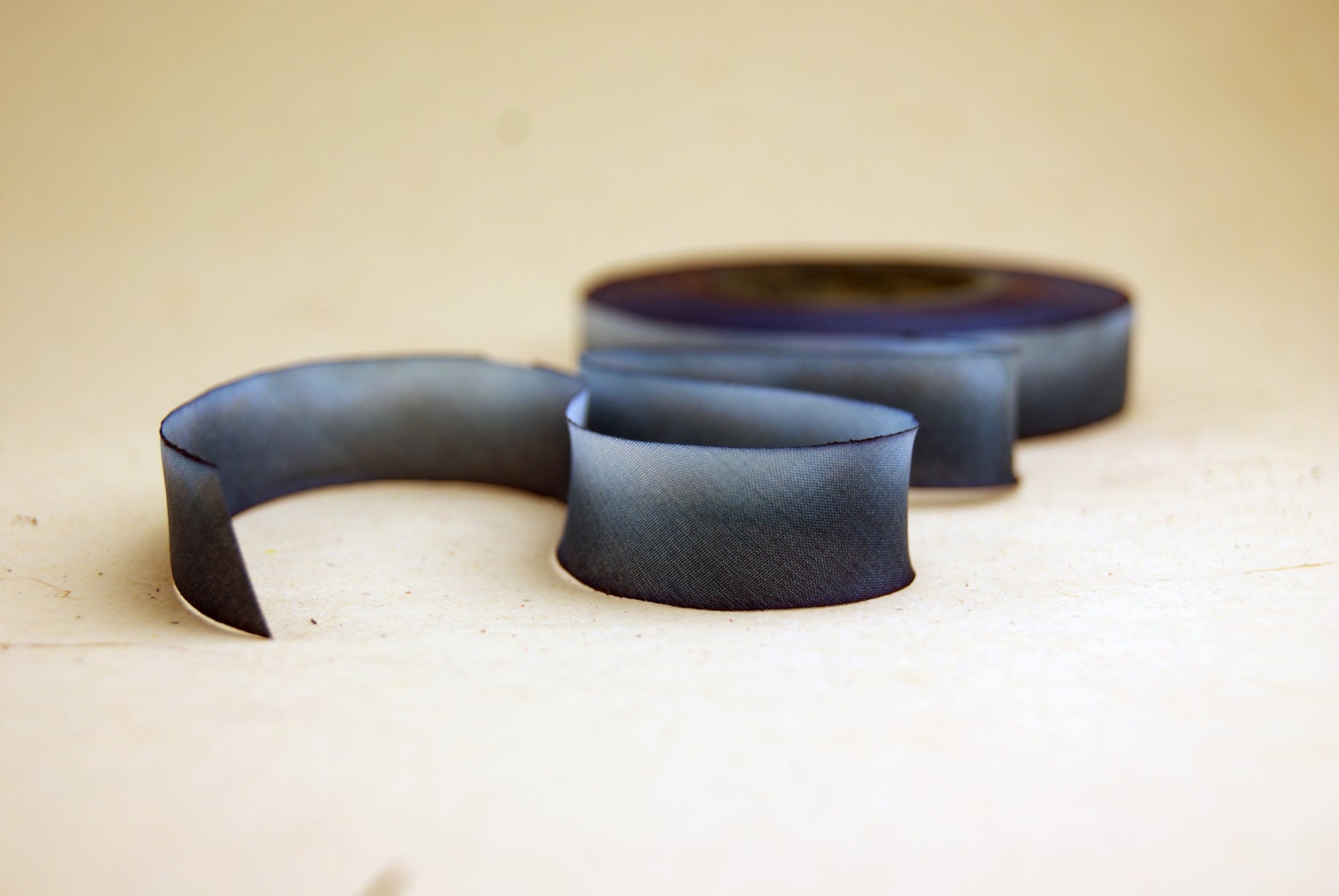 Hand Dyed Silk Ribbon 1.5 Navy Blue Blend - 3 Yard Bias Cut Length 086