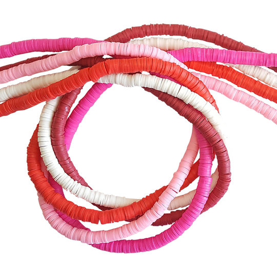 6mm Heishi I Love You Blend/ Valentine Bracelet/ Vinyl Disc Beads/Mother's Day Assortment/Valentine Diy Bracelet, Pink