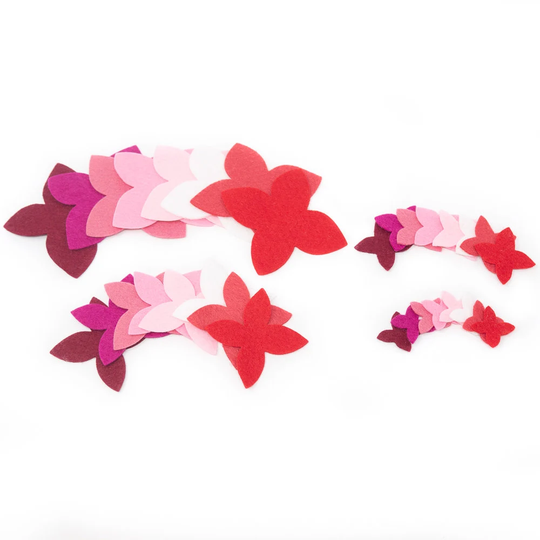 64 Bella Wool Blend Felt Die Cut Applique Flowers - Roses Are Red Colors