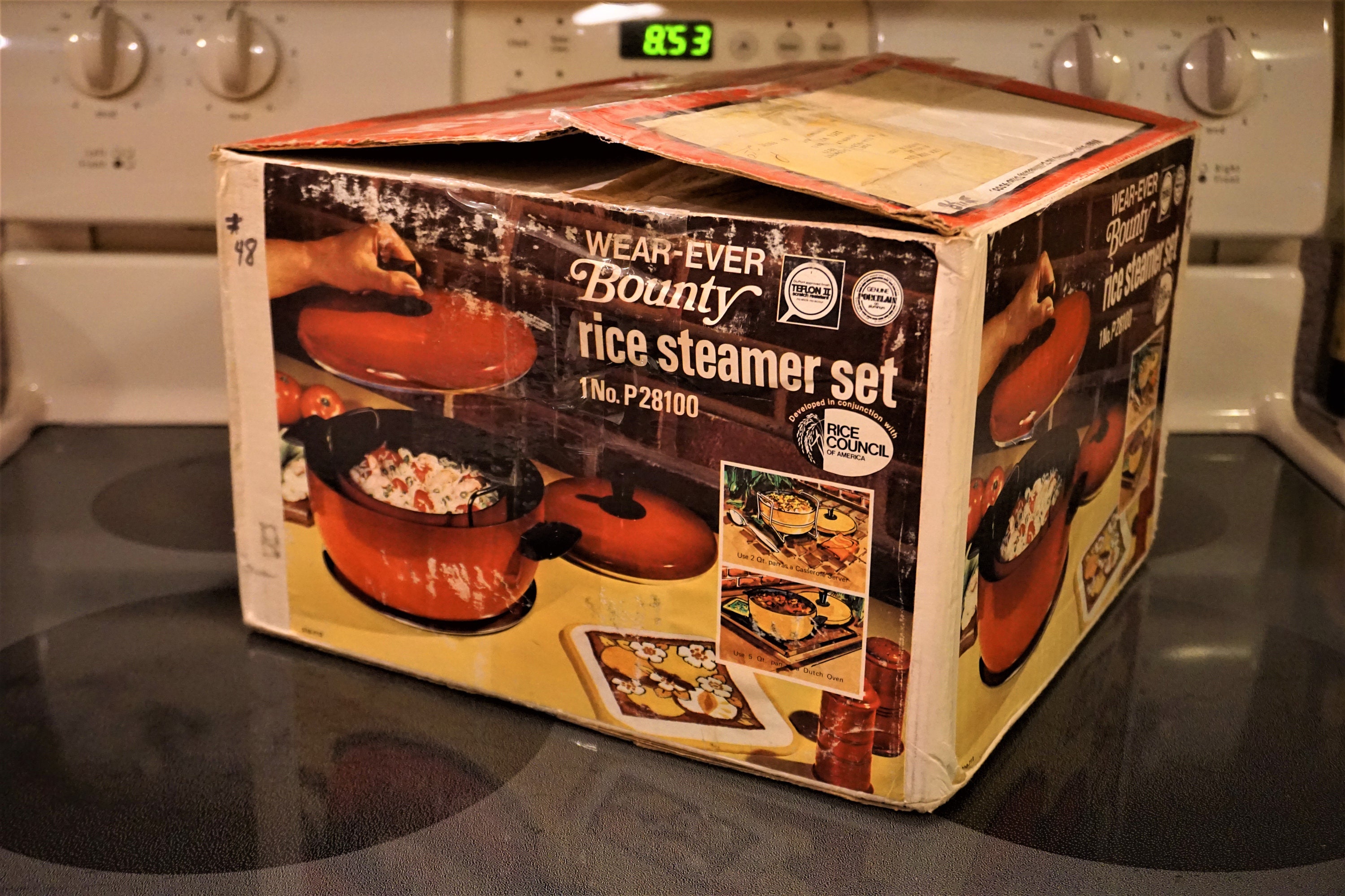 Nib 1970S Wear-Ever Bounty Cook'n Serve Rice Steamer Set, Poppy Red, Unused in Original Box, P28100