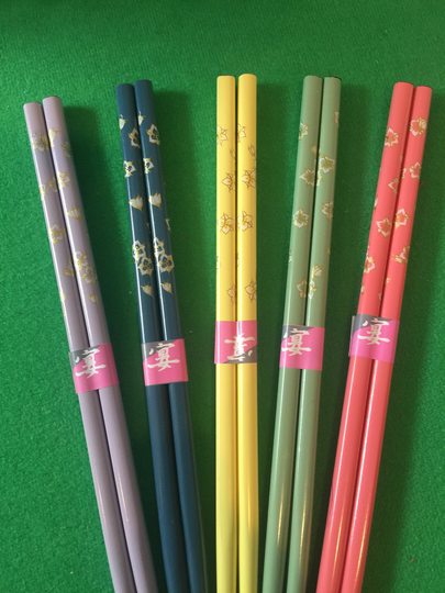 Japanese 5 Color Variation Flower "Skinny" Chopsticks Or Hairsticks with Free Handmade Silk Holder