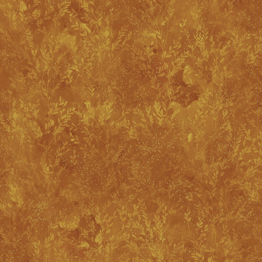 Hoffman - Garden Blends Vines with Metallic Gold Ochre/Gold Cotton Fabric By The Yard Or Select Length T4960-624G