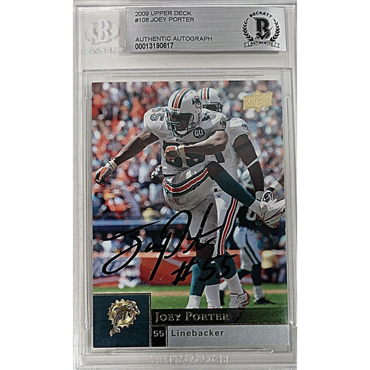 Joey Porter Signed Miami Dolphins Upper Deck Football Card Beckett Certified Authentic Slab Autographed Bas