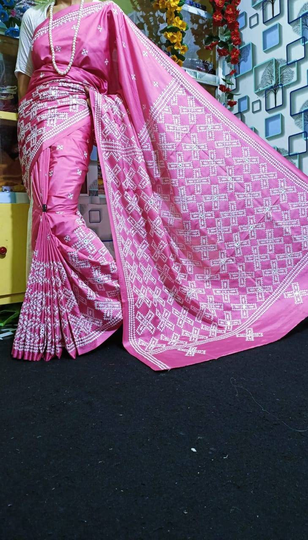 Hand Gujrati Stich Over Blended Bangalore Silk & Running Blouse Piece