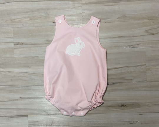 Pink Bunny Bubble, Romper Pink, Infant Baby, Fuzzy Bunny Appliqued Bubble, Easter Bubble Or Monogram, Pink Romper