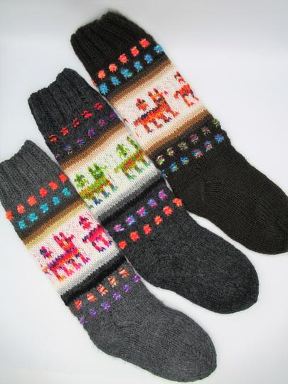 Adults Alpaca Blend Handknitted Long Socks/Alpaca Socks With Llama Design