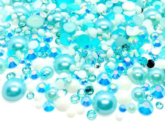 Scorpio Zodiac Blend Rhinestone Mix 2mm-10mm Flatback Jelly Resin | Faux Pearls Rhinestones Mixed Sizes, Blue White