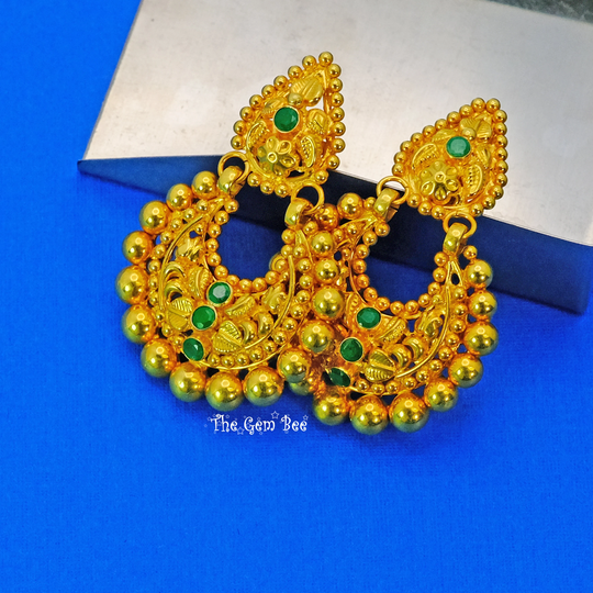 Handmade Granulation Dangle 18K Solid Yellow Gold Natural Emerald Earrings