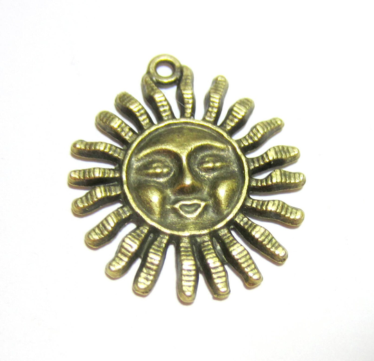 6 Sun Charms Antique Bronze Celestial Sun Pendants 34mm X 30mm