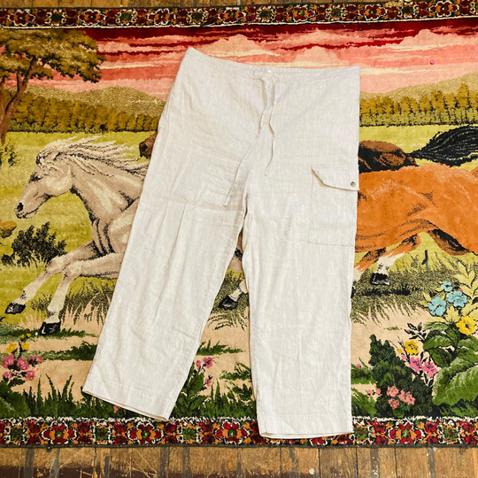 Beige Linen Blend Cropped Pants M L