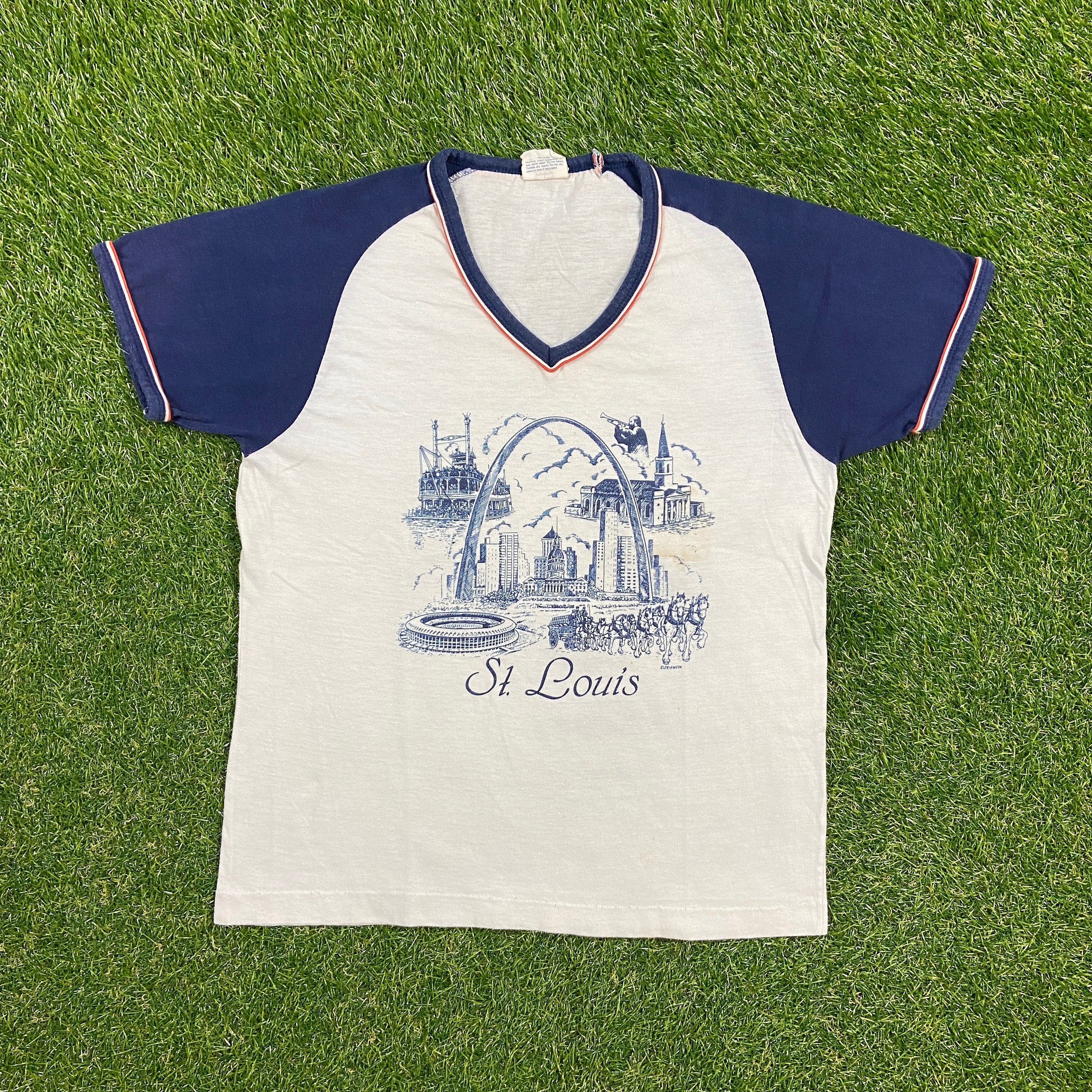 Vintage St Louis T Shirt Tee Enco Made Usa Size Xtra Small Xs Missouri Cardinals Rams 1970S 70S Tourist Visitor Classic Original Arch