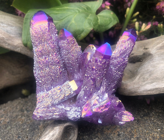 Purple Flame Aura Quartz Cluster