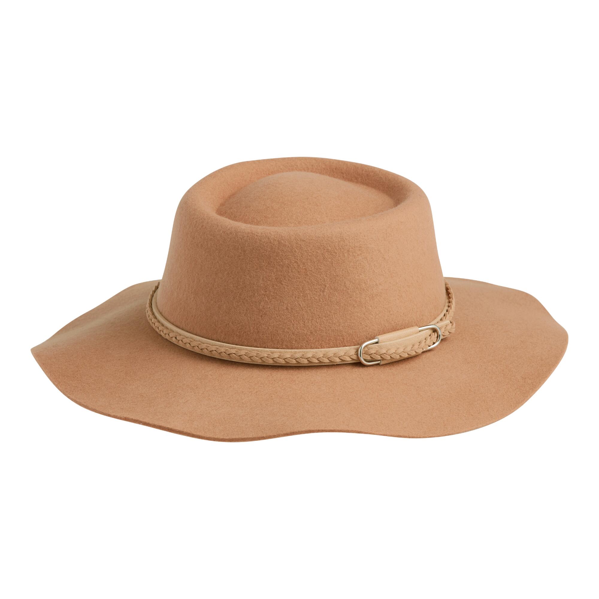 Tan Wool Flat Top Hat With Braided Trim: Natural by World Market