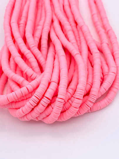6mm Vinyl Heishi Beads, Bright Pink, Polymer Clay Jewelry Bracelet African Beads