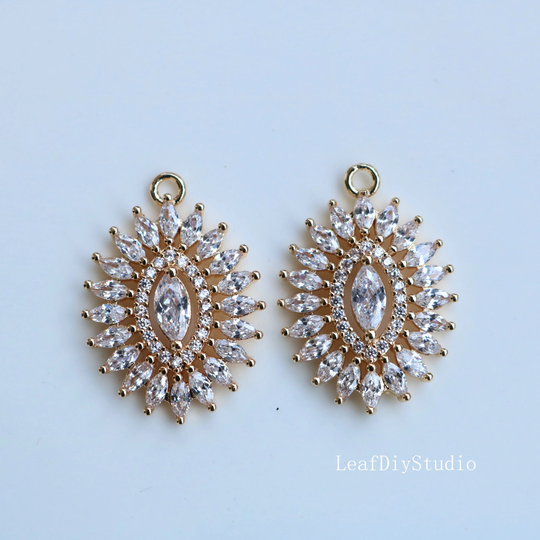 10Pcs Leaves Zircon Charms, Cz Pave Flower Pendant, Pave Charm Diy Jewelry Making