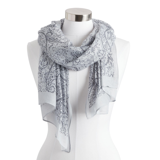 Blue Gray Recycled Knit Paisley Scarf by World Market