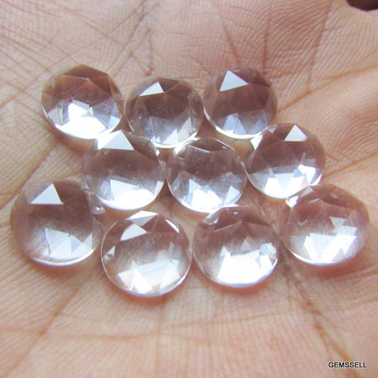 10 Piece 4mm Clear Quartz Rosecut Round Cabochon Faceted Gemstone, Loose Crystal Gemstone