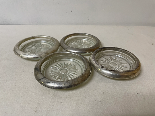 Vintage Silverplate Rimmed Coaster Glass Center Star Design Set Of 4 Hong Kong