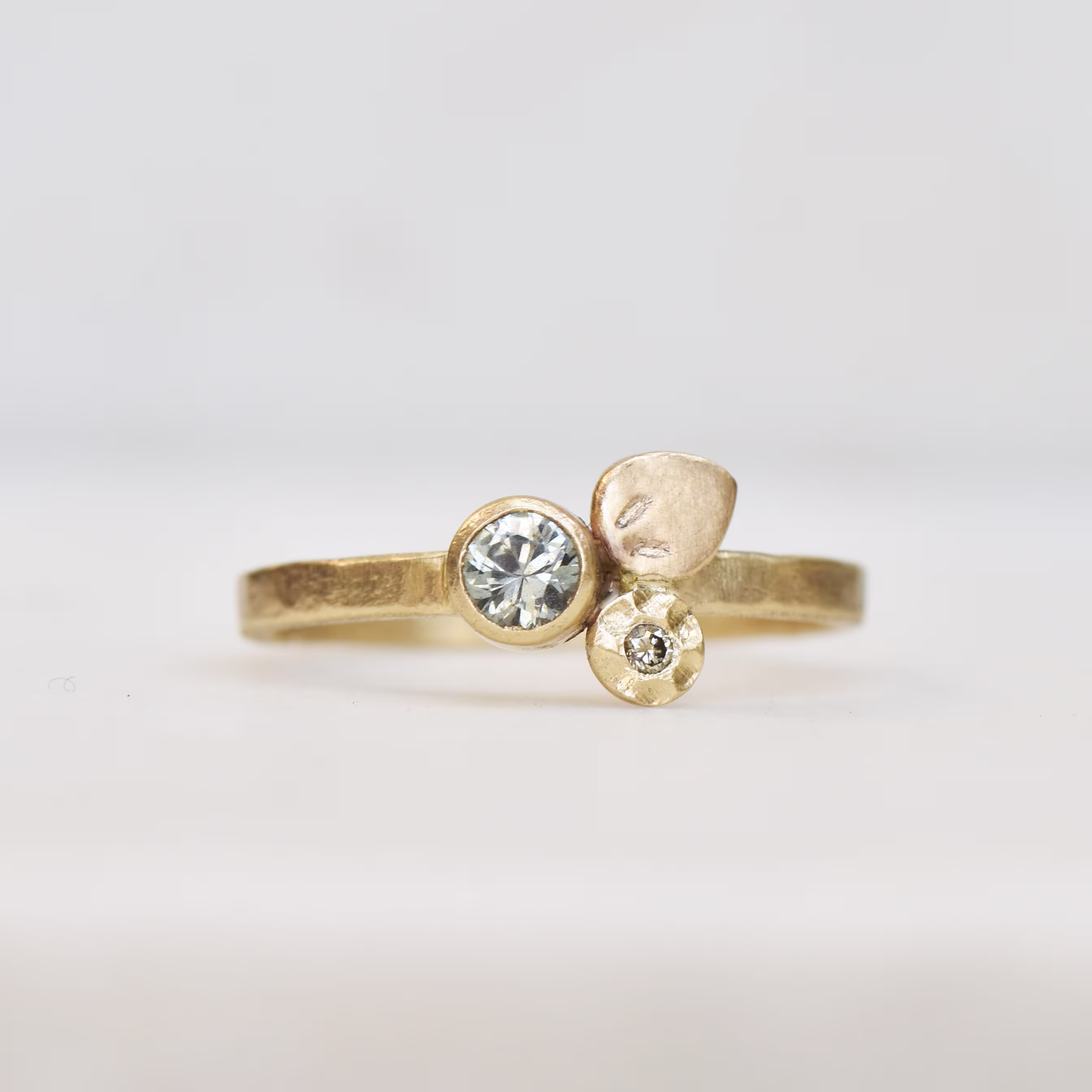 Sapphire & Diamond Flower Ring in Solid 14K Gold, Handmade Bouquet Ring, Gemstone Bloom Unique Wedding Gold Floral