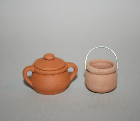 Dollhouse Miniatures "Terracotta Kitchen Pan Pots " -Artisan Handmade Miniature in 12Th Scale. From Cosediunaltromondo Italy