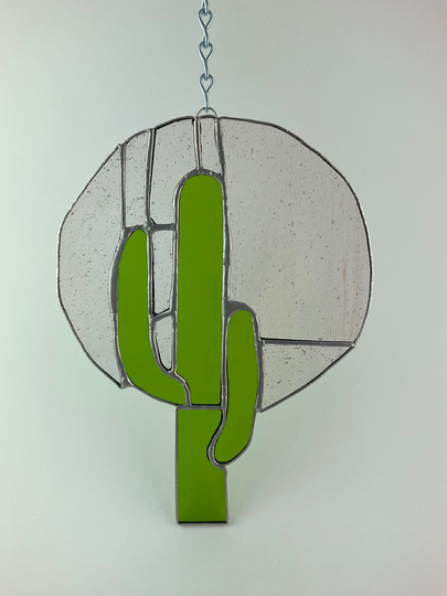 Pink & Green Cactus Stained Glass, Art, Glass Cactus, Boho Wall Hanging, Modern Nursery Dorm Decor, Art