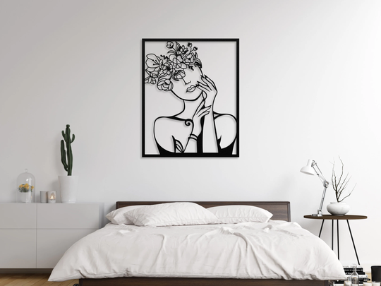 Woman Line Art Metal, Minimalist Metal Art, Floral Portrait Bathroom Decor, Positive Gift For Her