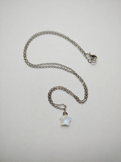 Moonstone Star Necklace, Shaped June Birthstone Simple Wire Wrapped Necklace