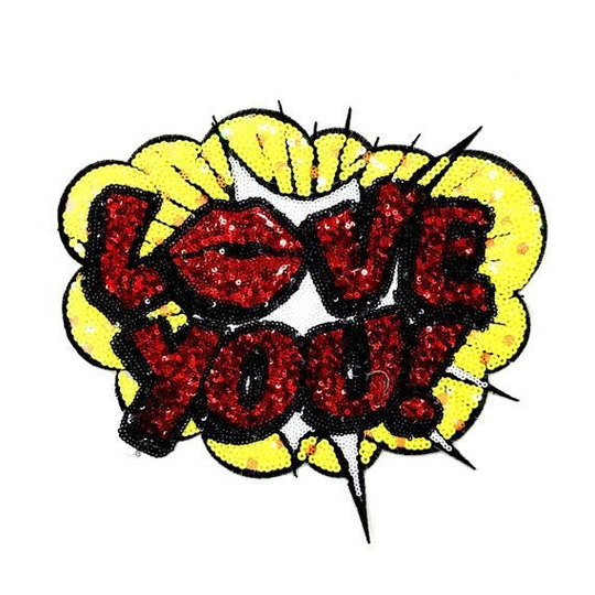 Love You Sequined Applique Patch, Paillette Patch, Sequins Patch Supplies For Coat, T-Shirt, Costume Decorative Appliques Patches
