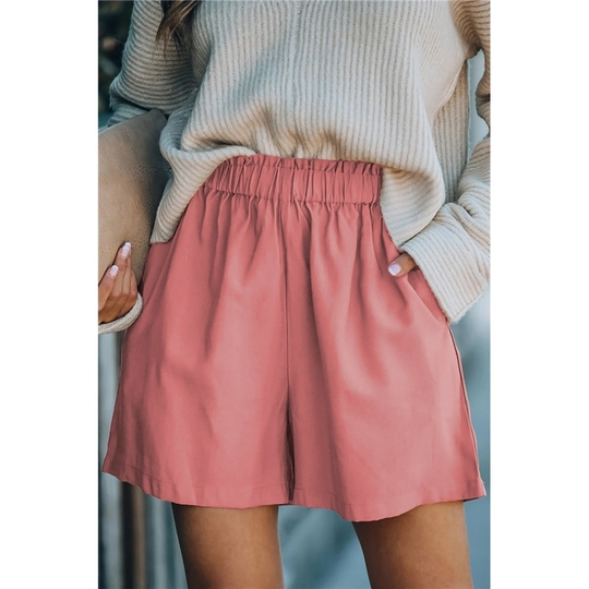 Cotton Blend Pocketed High Rise Shorts - red, (us 12-14)l