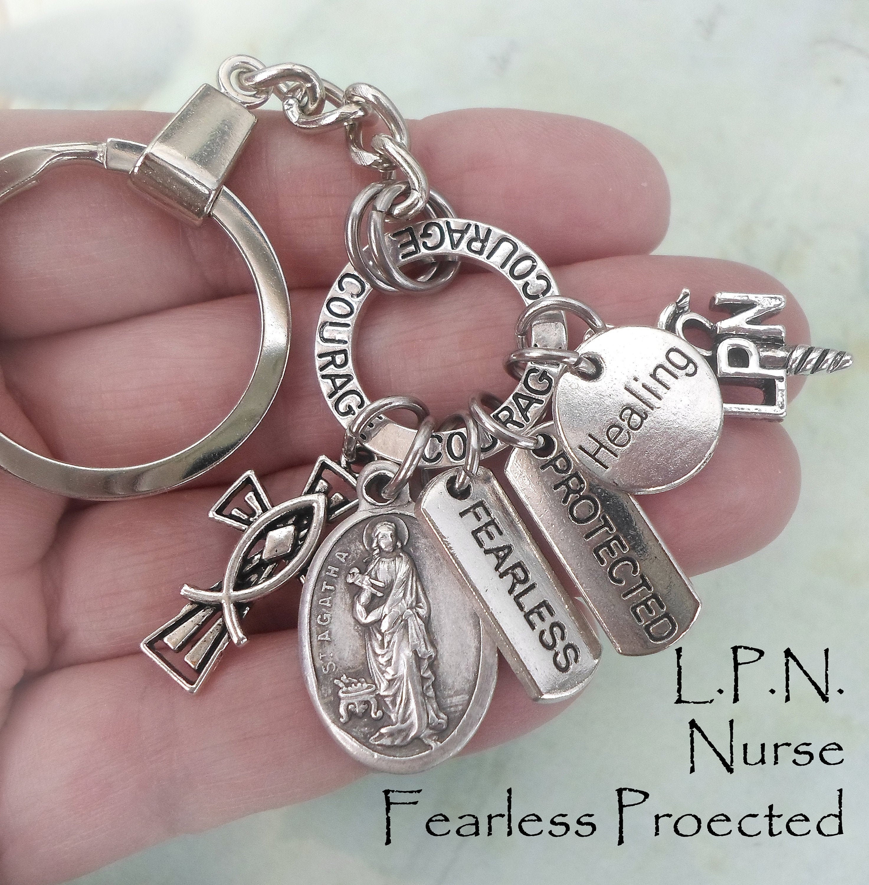 st. Agatha Lpn Clip, Keychain Or Necklace, Saint Agatha, Healing, Protected, Fearless, Patron Of Nurses Licensed Practical Nurse