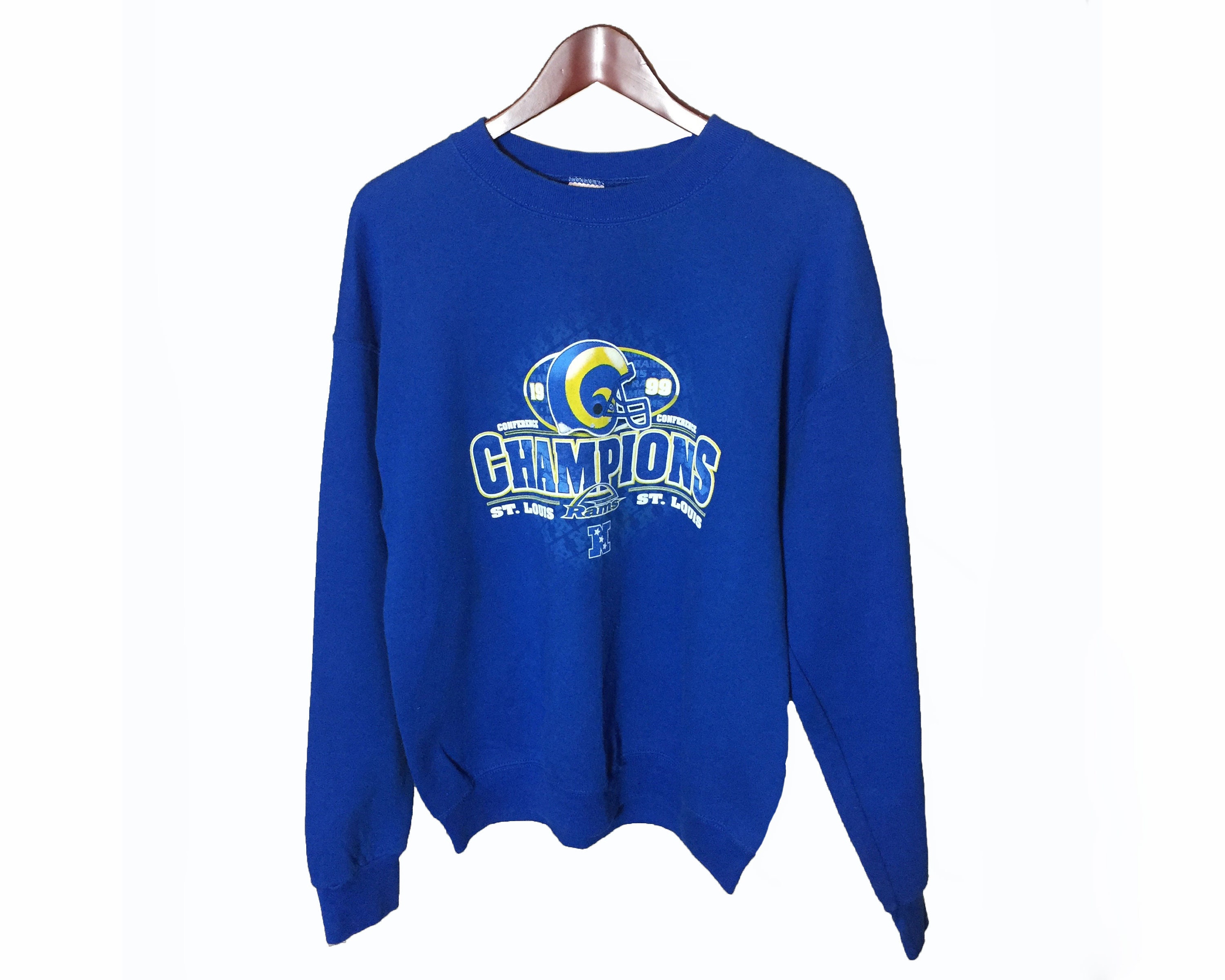 Saint Louis Rams Blue Sweatshirt Men Size L || N.f.l. Conference Champion 1999 Crewneck Sweater National Football League Made in U.s.a