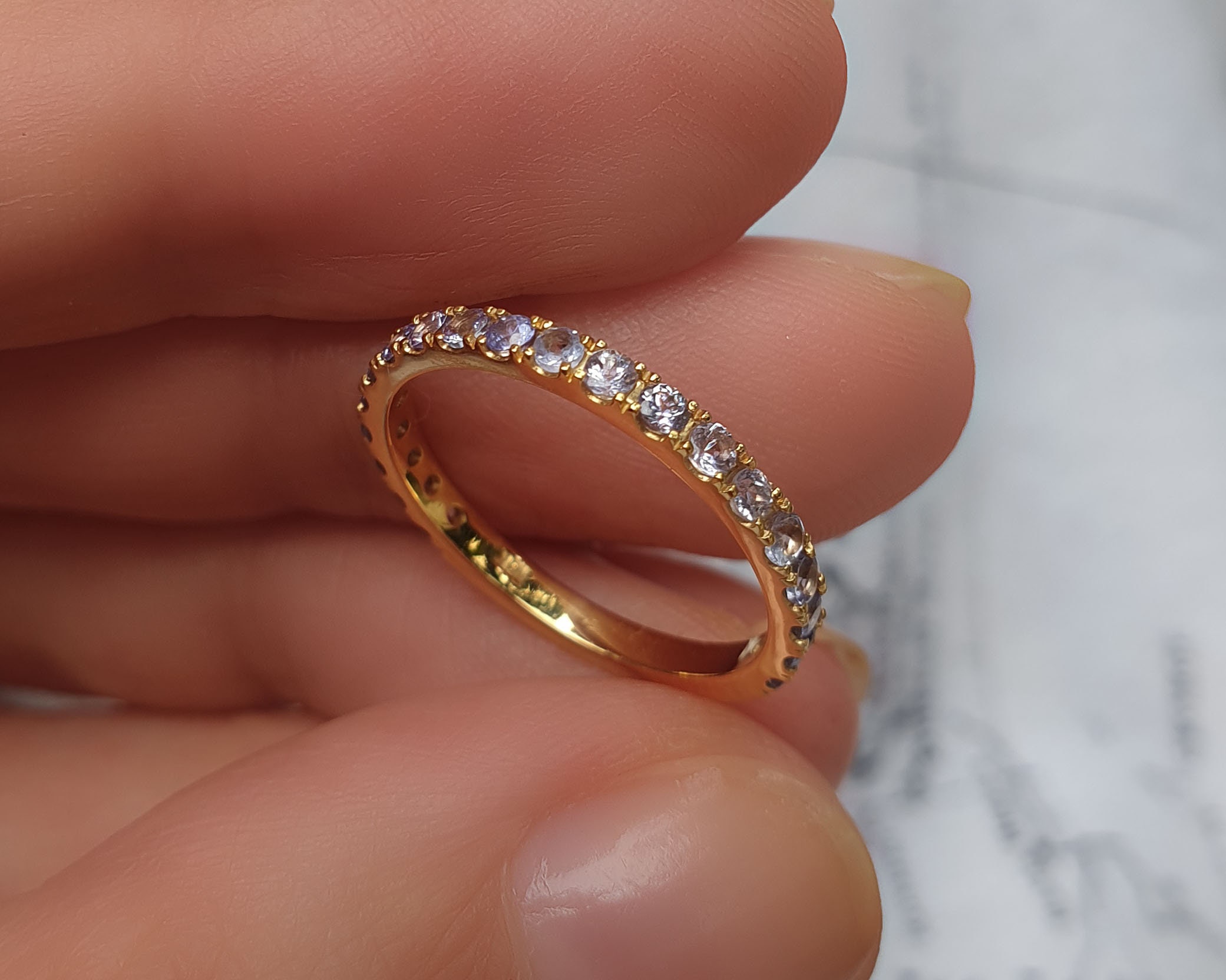 Ready To Ship . Tanzanite 3/4 Eternity Ring 2mm 18K Yellow Gold Us Sizes 5-7 Stacking Wedding Band Polamai
