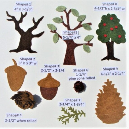 Die Cut Felt Flats - Trees Acorns - 3D Pine Cones-Wool Blend Needle Craft Applique You Choose Shape & Colors - Board39