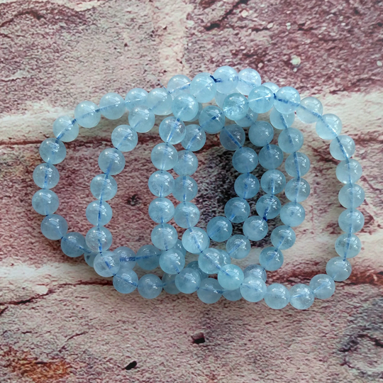 Natural Aquamarine Smooth Round Bead Bracelet Aa 8.5mm Yoga Healing Stone