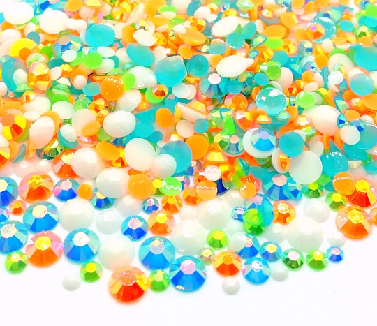 Surfside Blend Rhinestone Mix 3/4/5/6mm Flatback Jelly Resin Rhinestones Mixed Size, | Blue Orange Green White