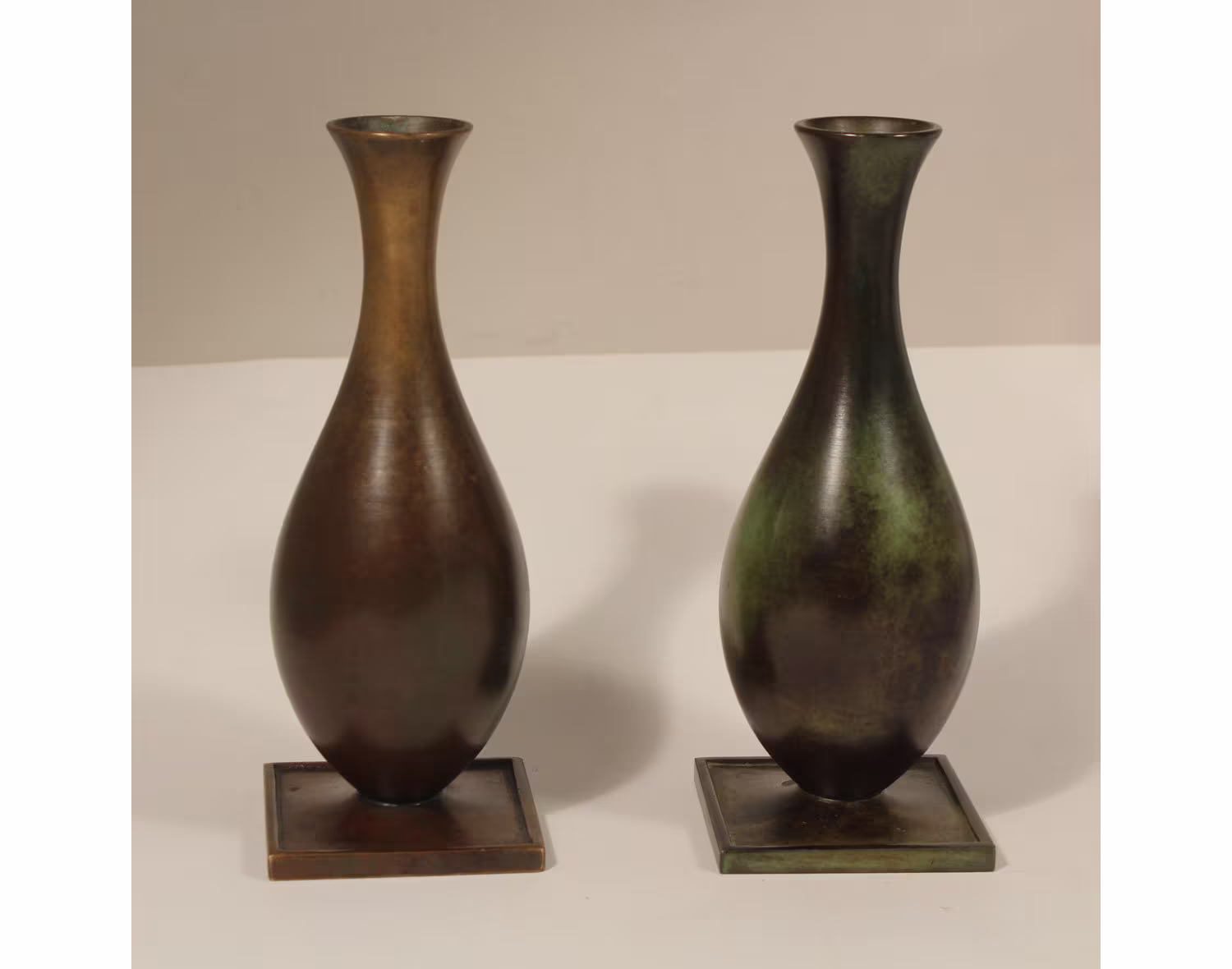 Pair Of Art Deco Bronze Cabinet Vases, Just Andersen For G.a.b. | Goldsmedjarnas Aktiebolag Sweden