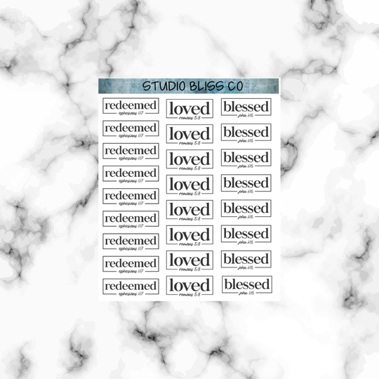 Inspirational Planner Stickers | Redeemed Blessed Loved