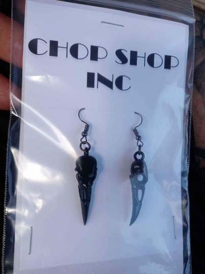 Pair Of Black Raven Skull Resin Earrings