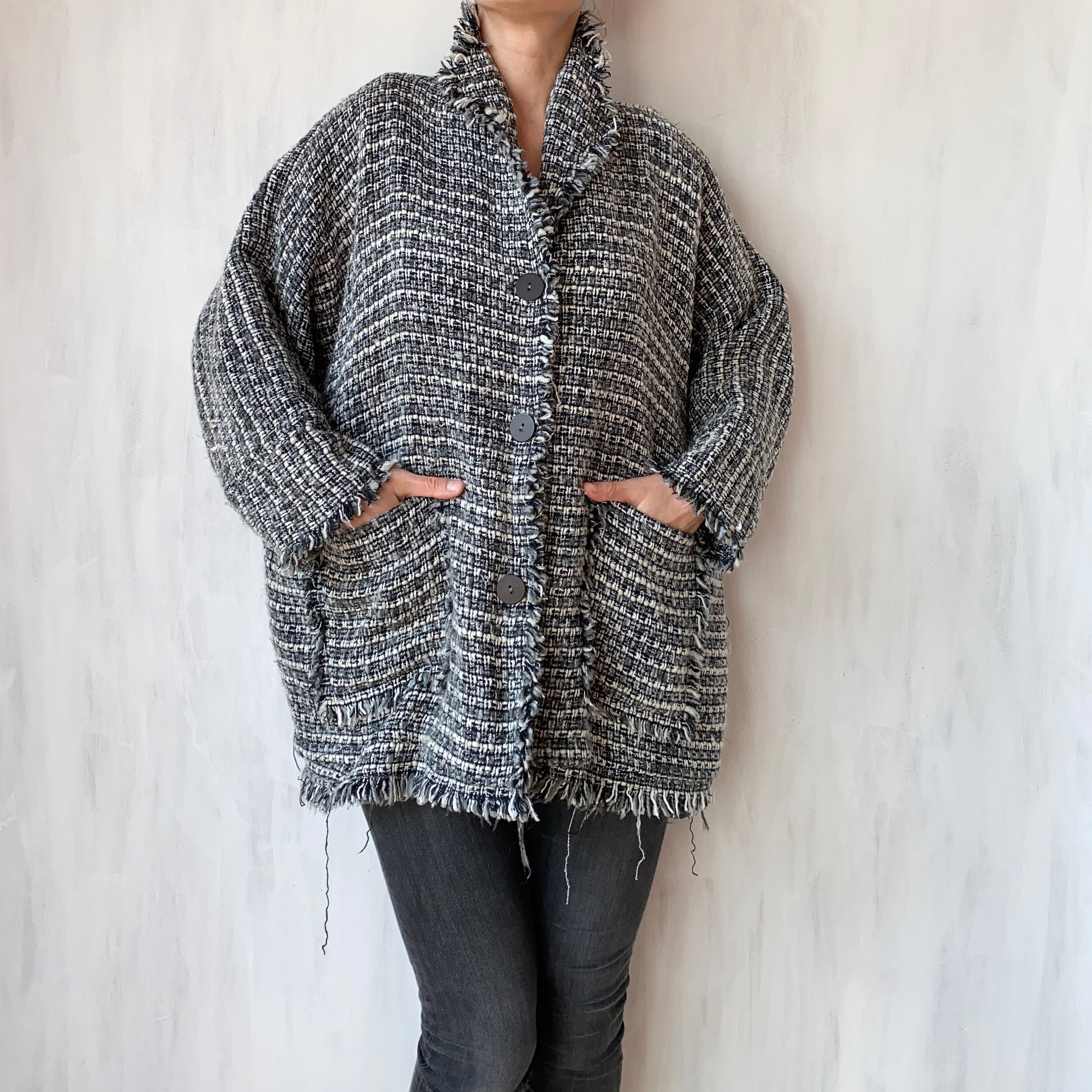 Vintage Wool Blend Worn Style Oversized Coat, Warm Overcoat. Fits Best - M-L-xl
