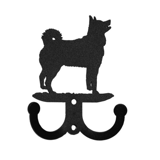 Icelandic Sheepdog Dog 2 Hook Black Metal Key Chain Leash Holder Hanger