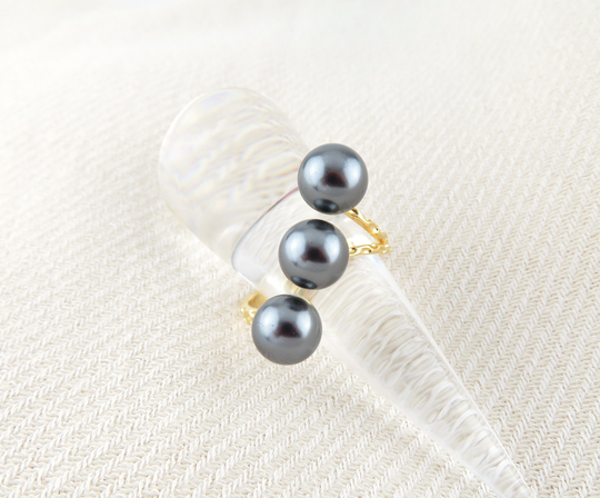 Triple Stacking Pearl Adjustable Ring/Hammer Cut Band Hamilton Gold Ring, Statement Rings, Band, Island Style Jewelry