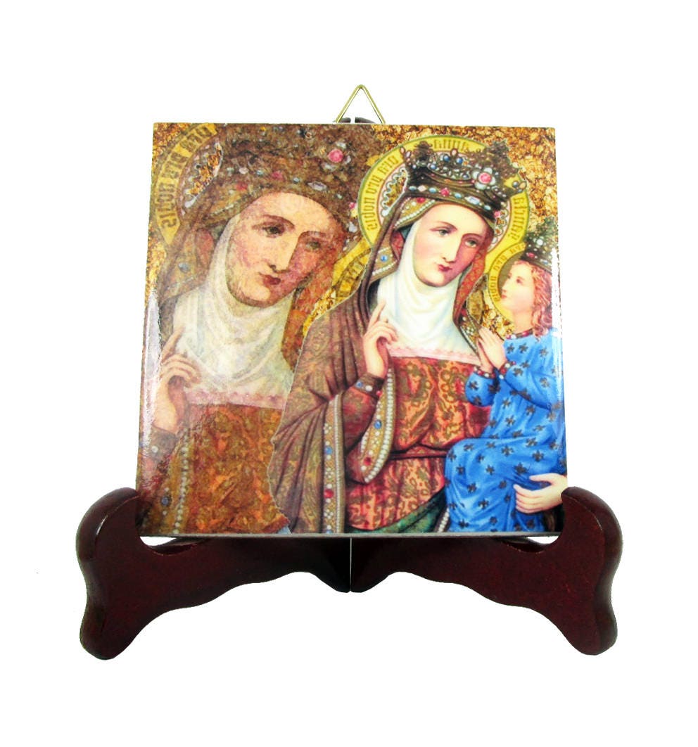 Saint Anne Devotional Ceramic Tile Holy Art - Catholic Gift Idea Child Virgin Mary St Religious Wall Christian Decor