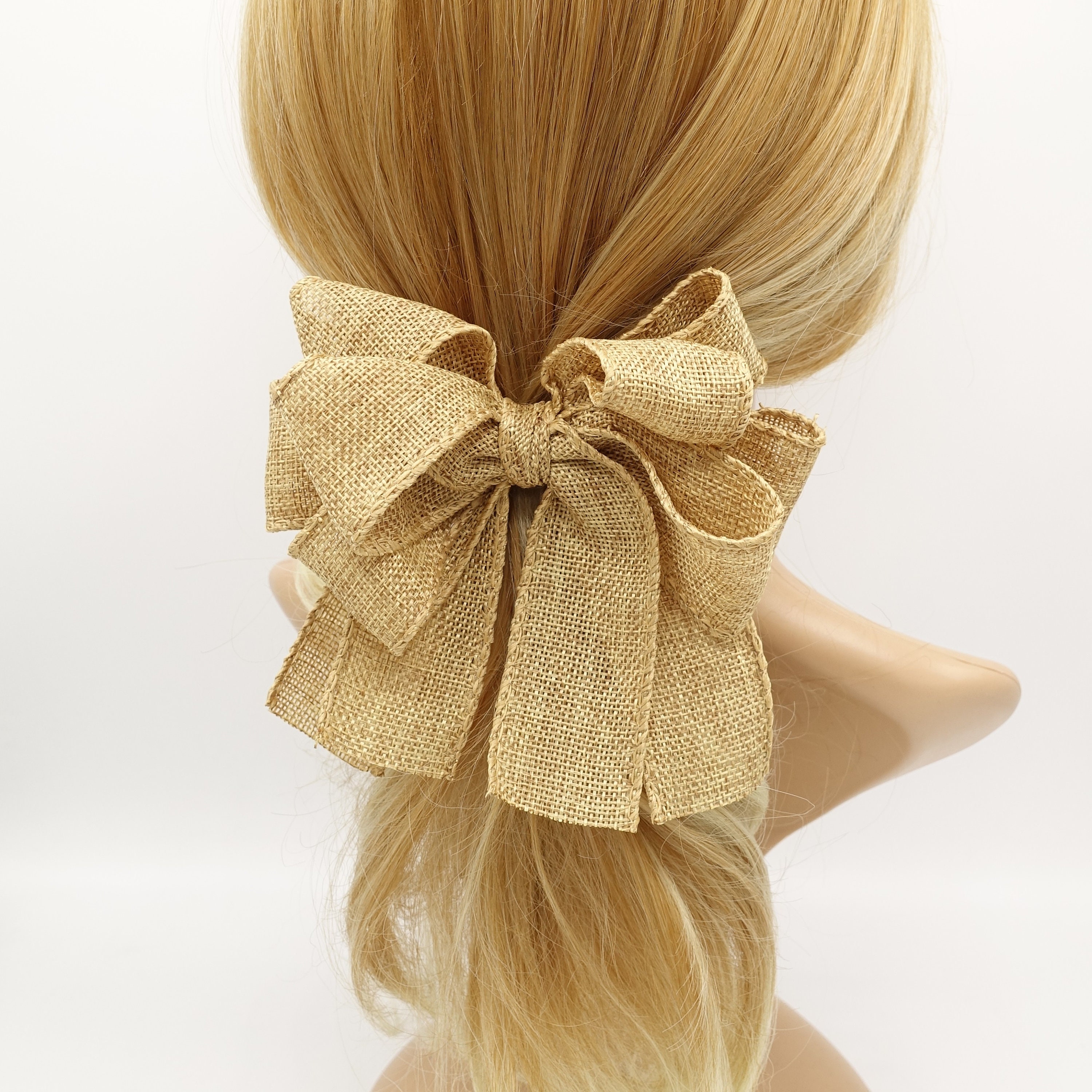 Natural Hair Bow Jute Blend Spring Summer Twin Accessory For Women